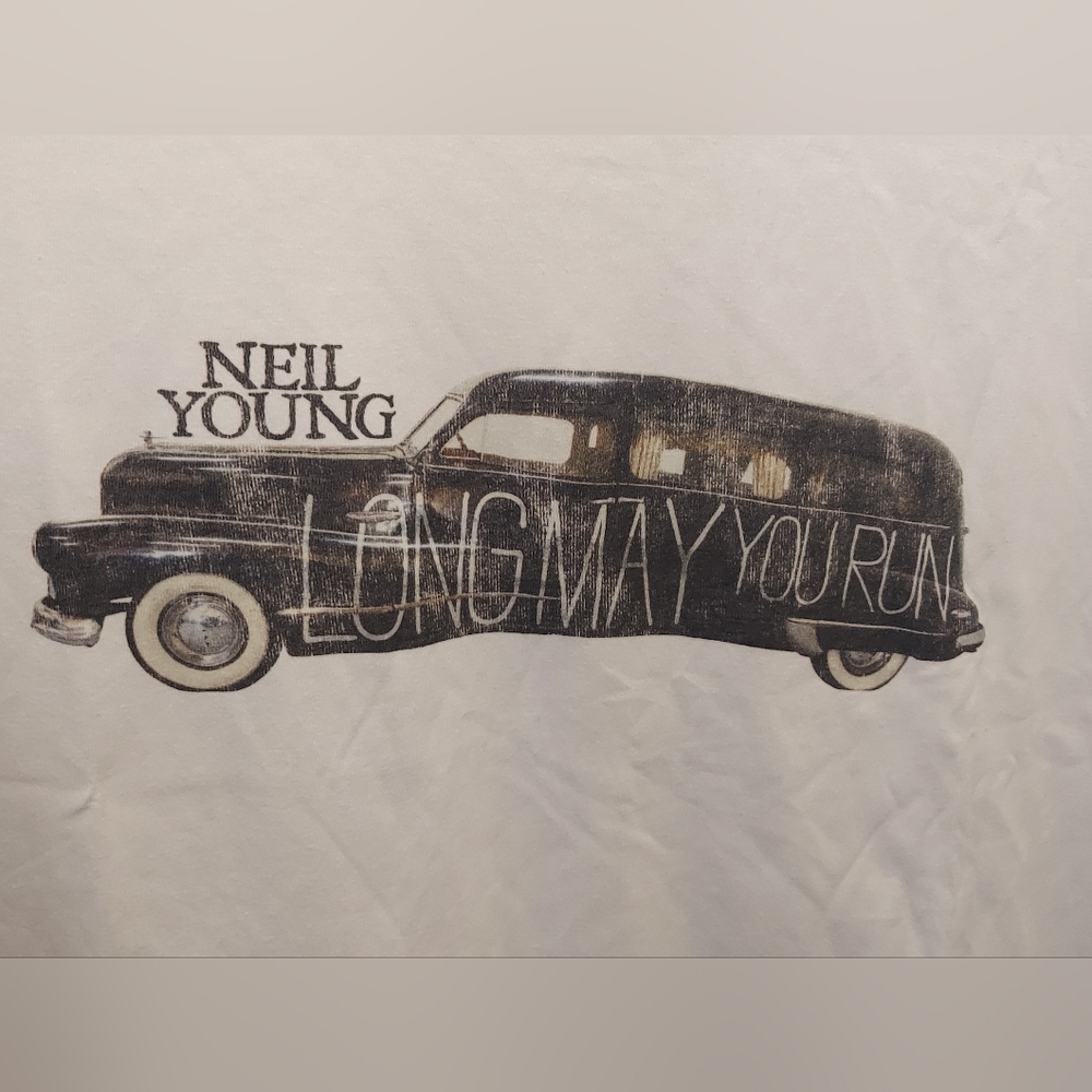 Neil Young Womens Large Hearse Car Long May You Run T Shirt White Crazy Horse